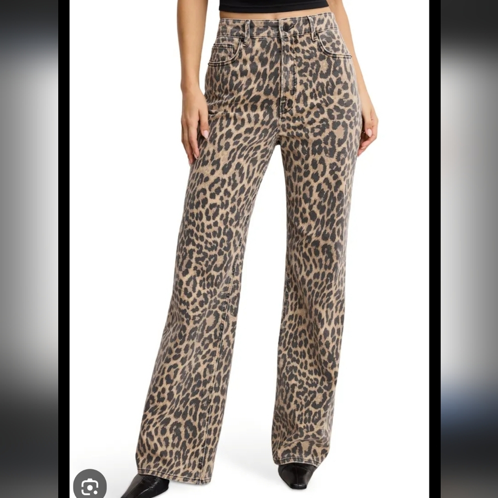 Good American Leopard Print Wide Leg Jeans in Tan & Black
